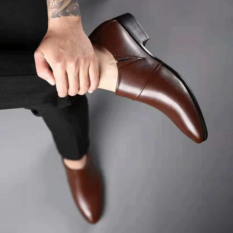 Men's Leather Platform Oxfords Mens Business Casual Loafers Patent Leather Formal Oxford Slip On Dress Shoes
