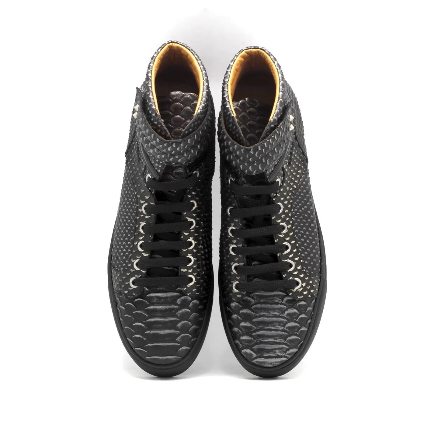 Mister Caule 40471 Men's Shoes Black Snake Print Leather High-Top Sneakers (MIS1128)