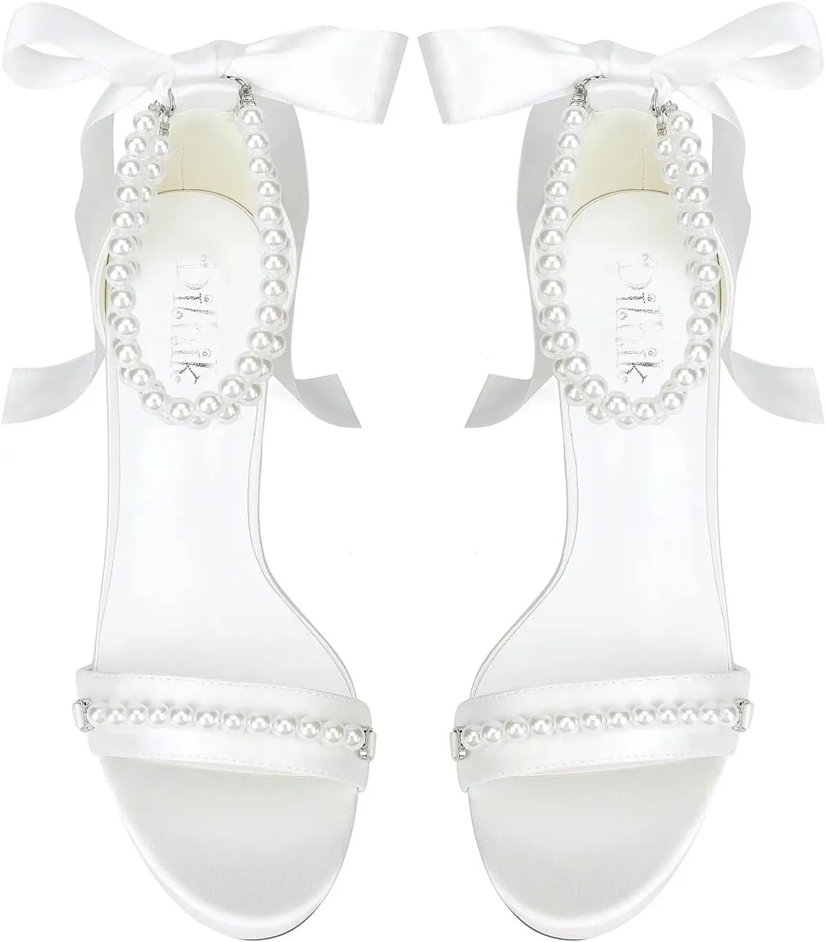 Pearl Wedding Shoes for Bride High Heel Platform Wedding Sandals Chunky Heel Bridal Shoes