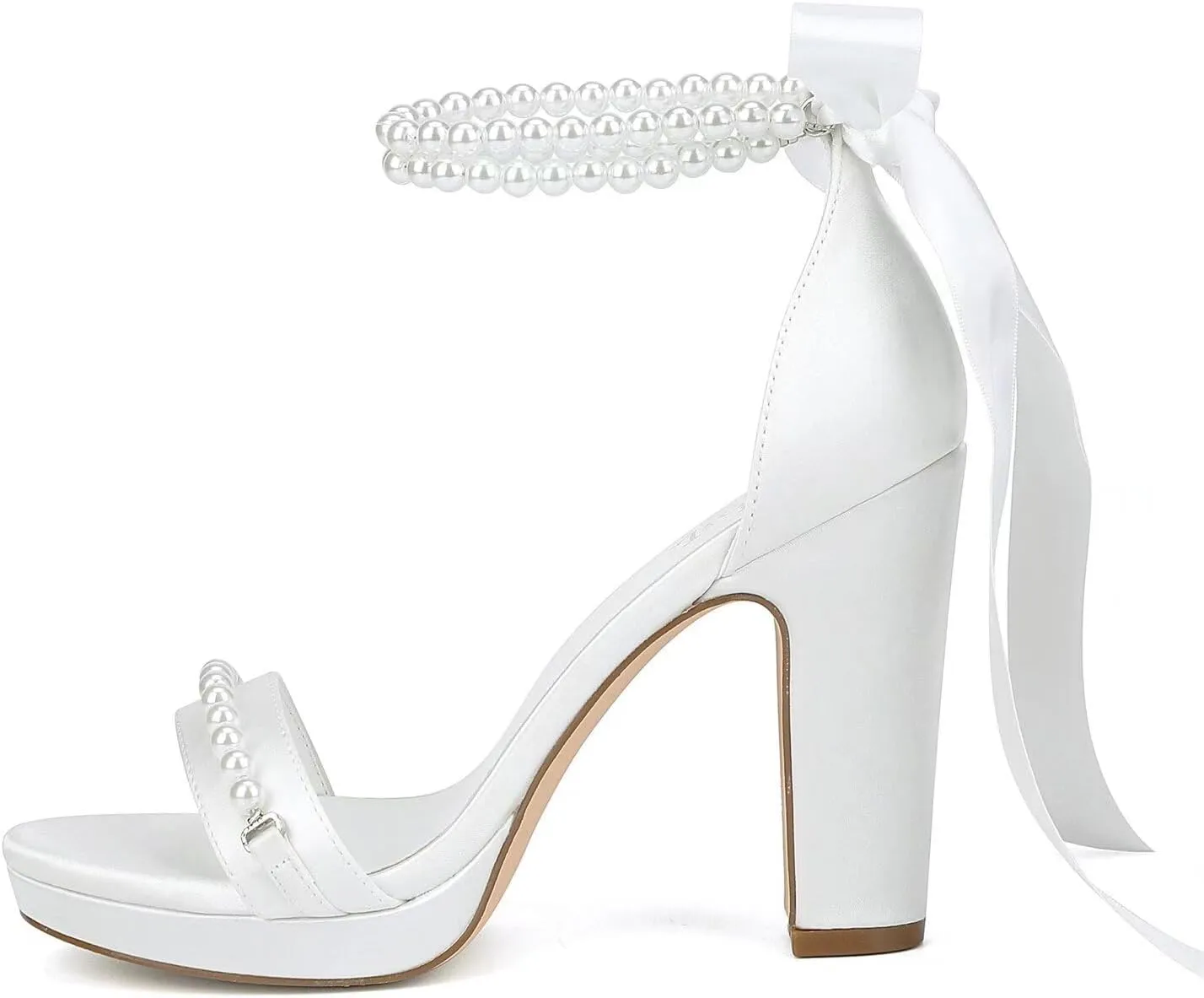 Pearl Wedding Shoes for Bride High Heel Platform Wedding Sandals Chunky Heel Bridal Shoes