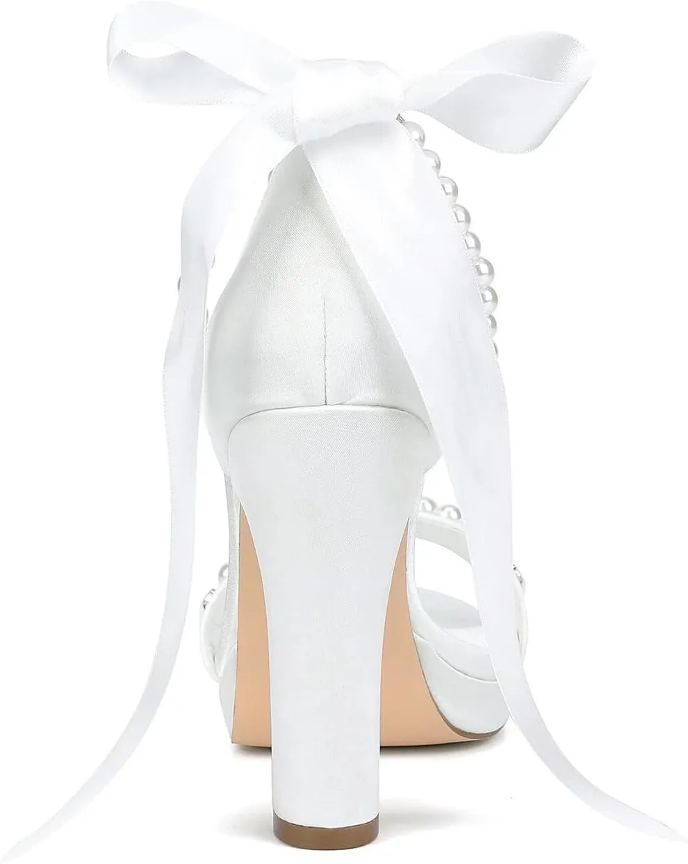 Pearl Wedding Shoes for Bride High Heel Platform Wedding Sandals Chunky Heel Bridal Shoes