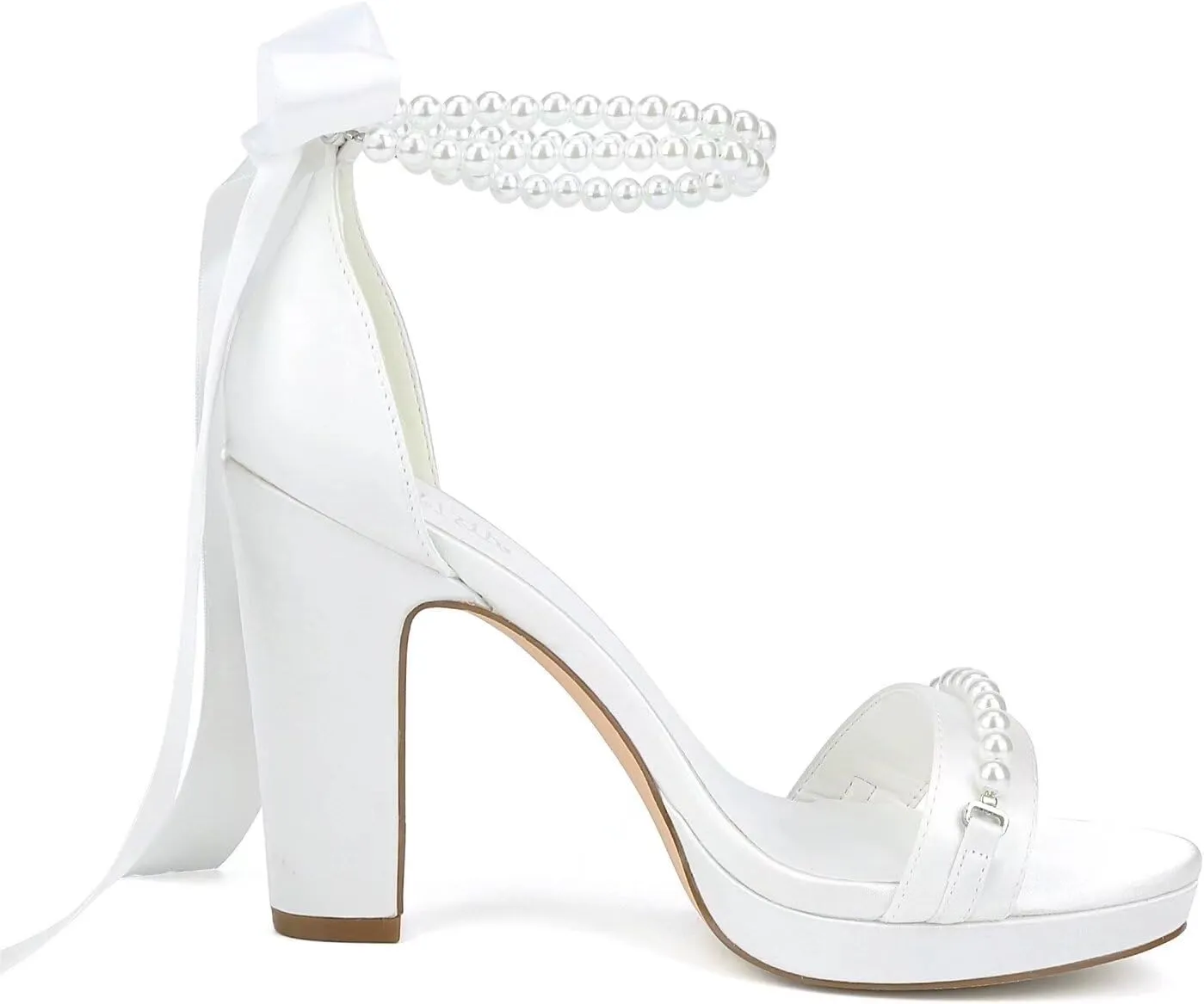 Pearl Wedding Shoes for Bride High Heel Platform Wedding Sandals Chunky Heel Bridal Shoes