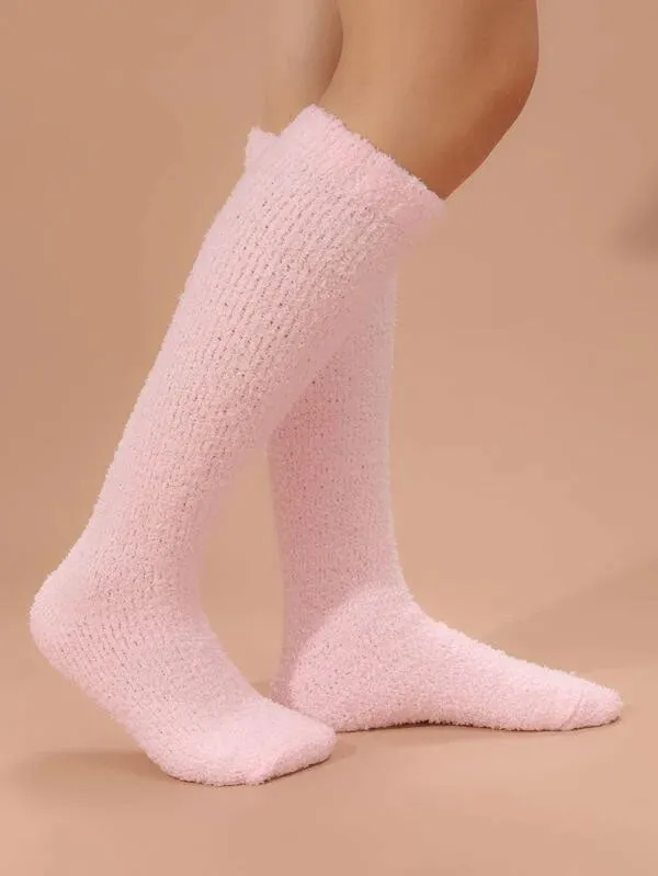 Pink Fluffy Knee High Socks