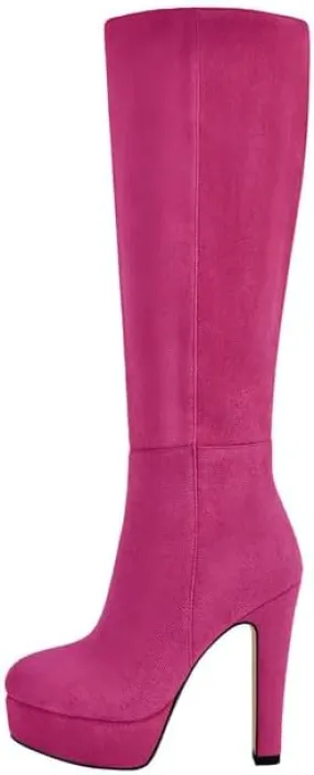 Richealnana Women's Platform Stiletto Heel Side Zipper Knee High Boots Solid Long Boots