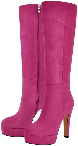 Richealnana Women's Platform Stiletto Heel Side Zipper Knee High Boots Solid Long Boots
