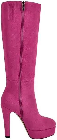 Richealnana Women's Platform Stiletto Heel Side Zipper Knee High Boots Solid Long Boots