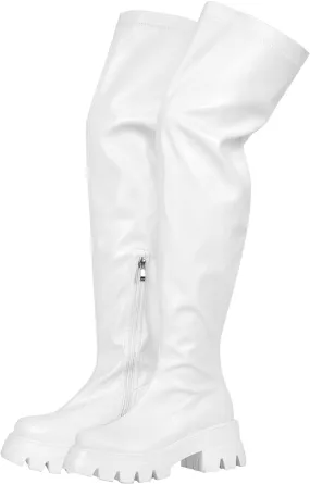 richealnini Women's Flat Platform Thigh High Boots with Zippers Side Zip Up Long Shaft Tall Boots