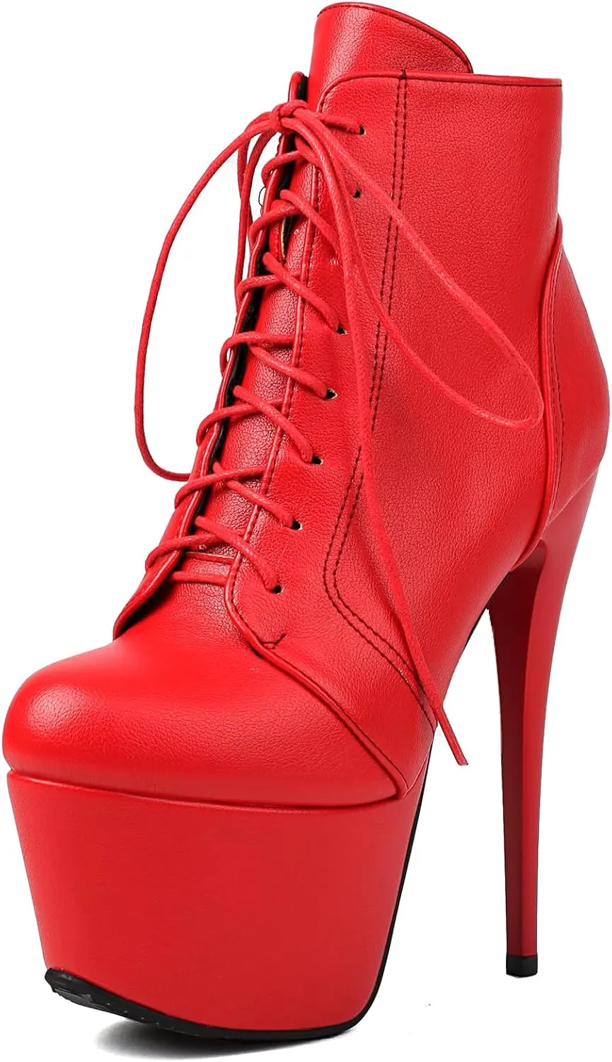 Roimaash Women's Ankle-High Boots Platform Booties Ankle High Stiletto Heels