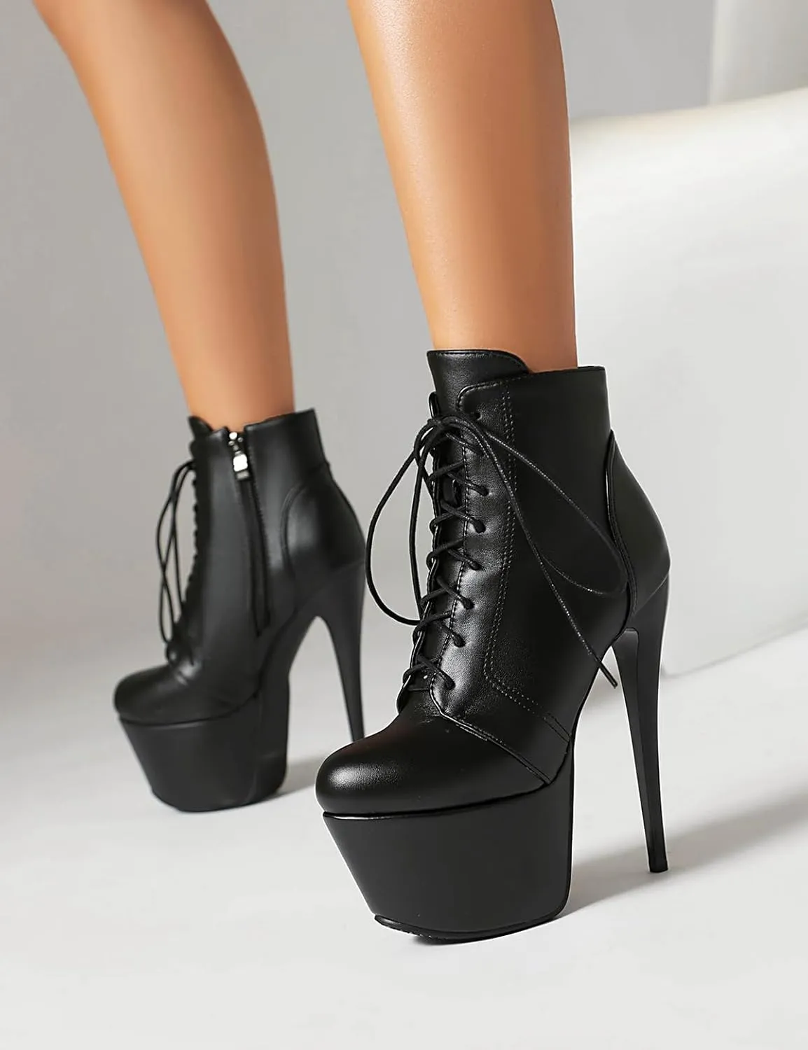 Roimaash Women's Ankle-High Boots Platform Booties Ankle High Stiletto Heels