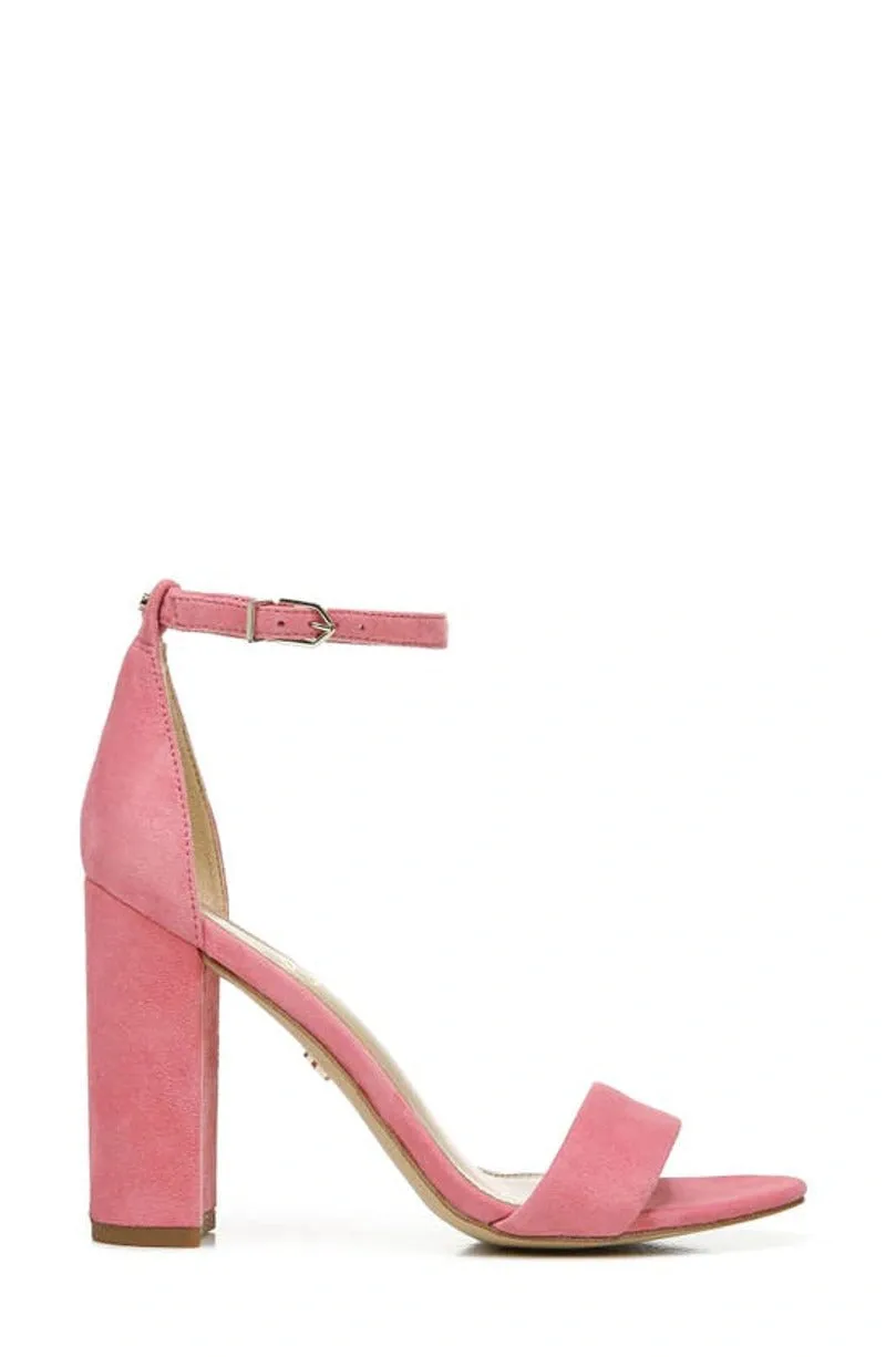 Sam Edelman Yaro Rose Ankle Strap Open Round Toe Block High Heel Sandals