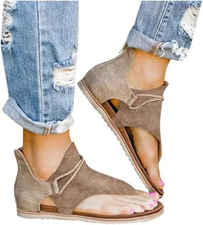 Sandals for Women Flat,Comfy Sandals Ladies Fashion Leopard/Zebra/Snake Pattern Flat Heel Slip On Sandals with Zipper