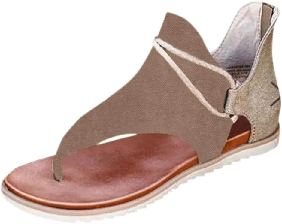 Sandals for Women Flat,Comfy Sandals Ladies Fashion Leopard/Zebra/Snake Pattern Flat Heel Slip On Sandals with Zipper