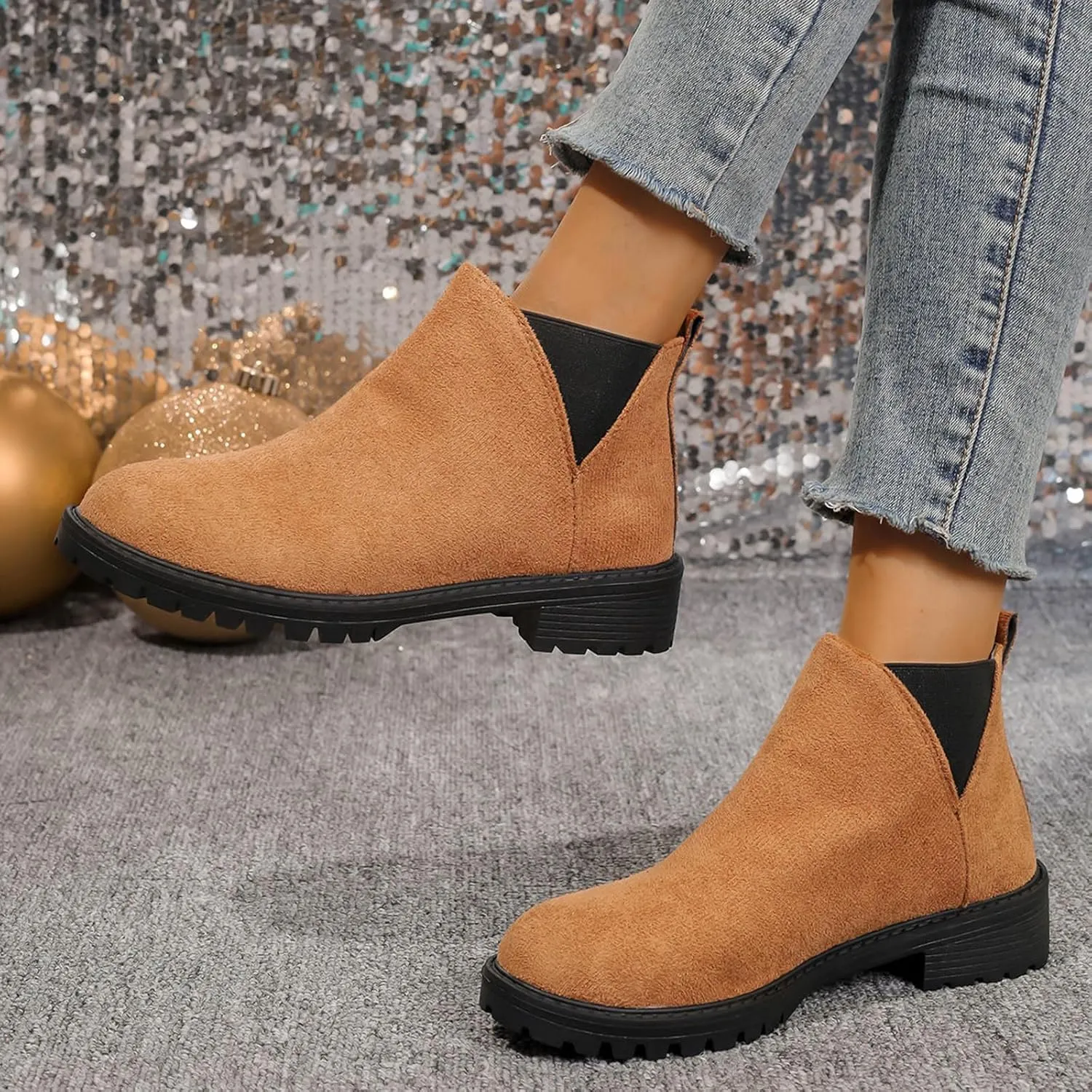 Sinzelimin Women's Ankle Boots, Cowboy Boots for Women Chunky Heel Pointed Toe Pull-On Mid Calf Booties, Womens Hiking Boots