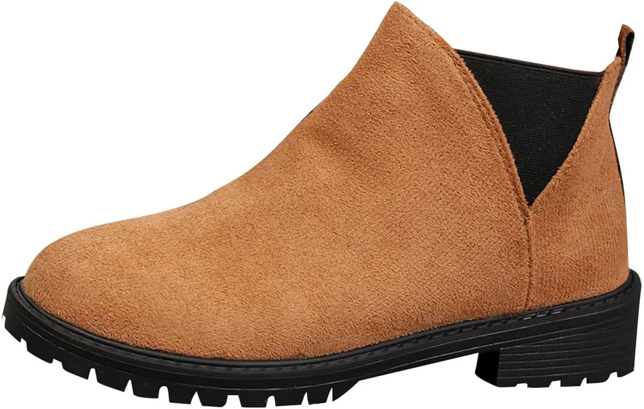 Sinzelimin Women's Ankle Boots, Cowboy Boots for Women Chunky Heel Pointed Toe Pull-On Mid Calf Booties, Womens Hiking Boots