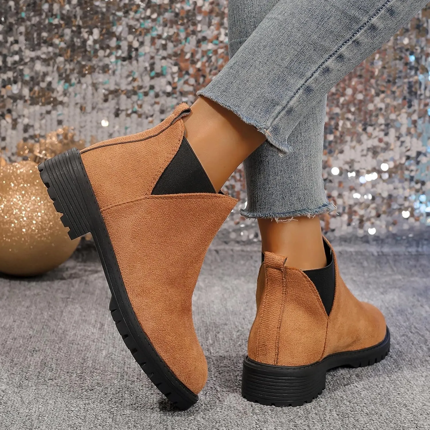 Sinzelimin Women's Ankle Boots, Cowboy Boots for Women Chunky Heel Pointed Toe Pull-On Mid Calf Booties, Womens Hiking Boots
