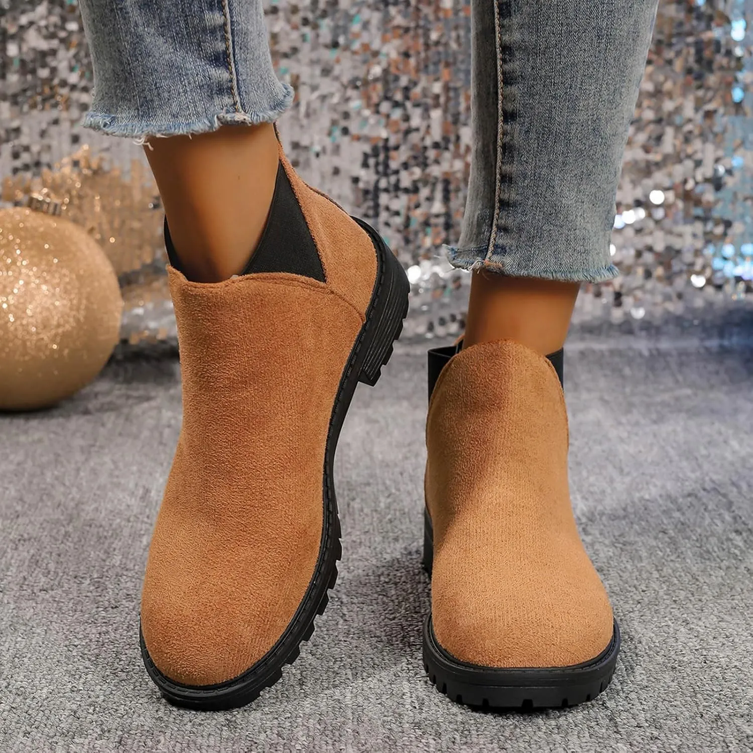 Sinzelimin Women's Ankle Boots, Cowboy Boots for Women Chunky Heel Pointed Toe Pull-On Mid Calf Booties, Womens Hiking Boots