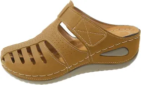 Summer Sandals for Women 2025 Comfortable Hollow Platform Wedge Sandals Orthopedic Slip On Slippers Arch Support Slip Sandal Casual Bohemia Gladiator Walking Wedges