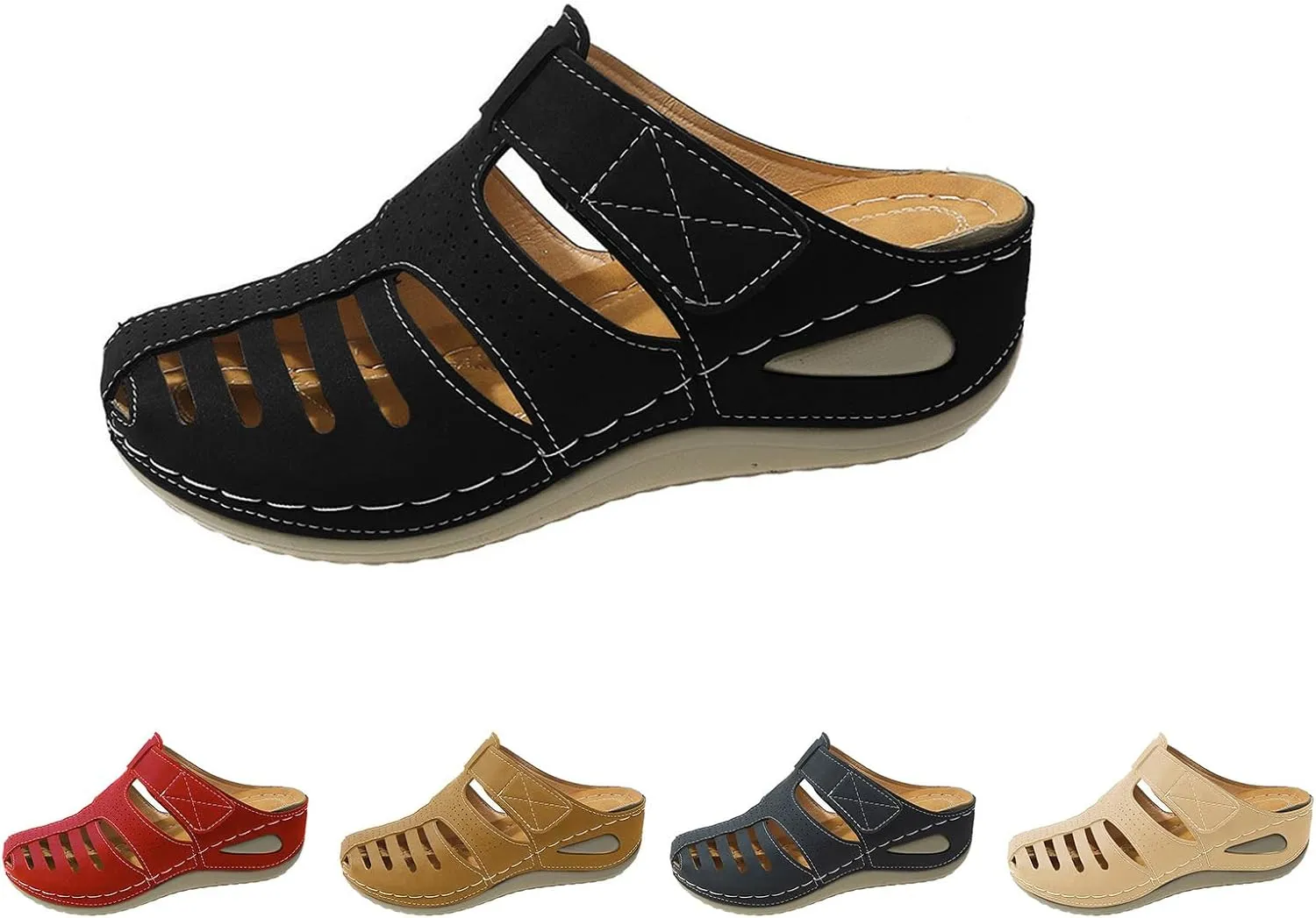 Summer Sandals for Women 2025 Comfortable Hollow Platform Wedge Sandals Orthopedic Slip On Slippers Arch Support Slip Sandal Casual Bohemia Gladiator Walking Wedges