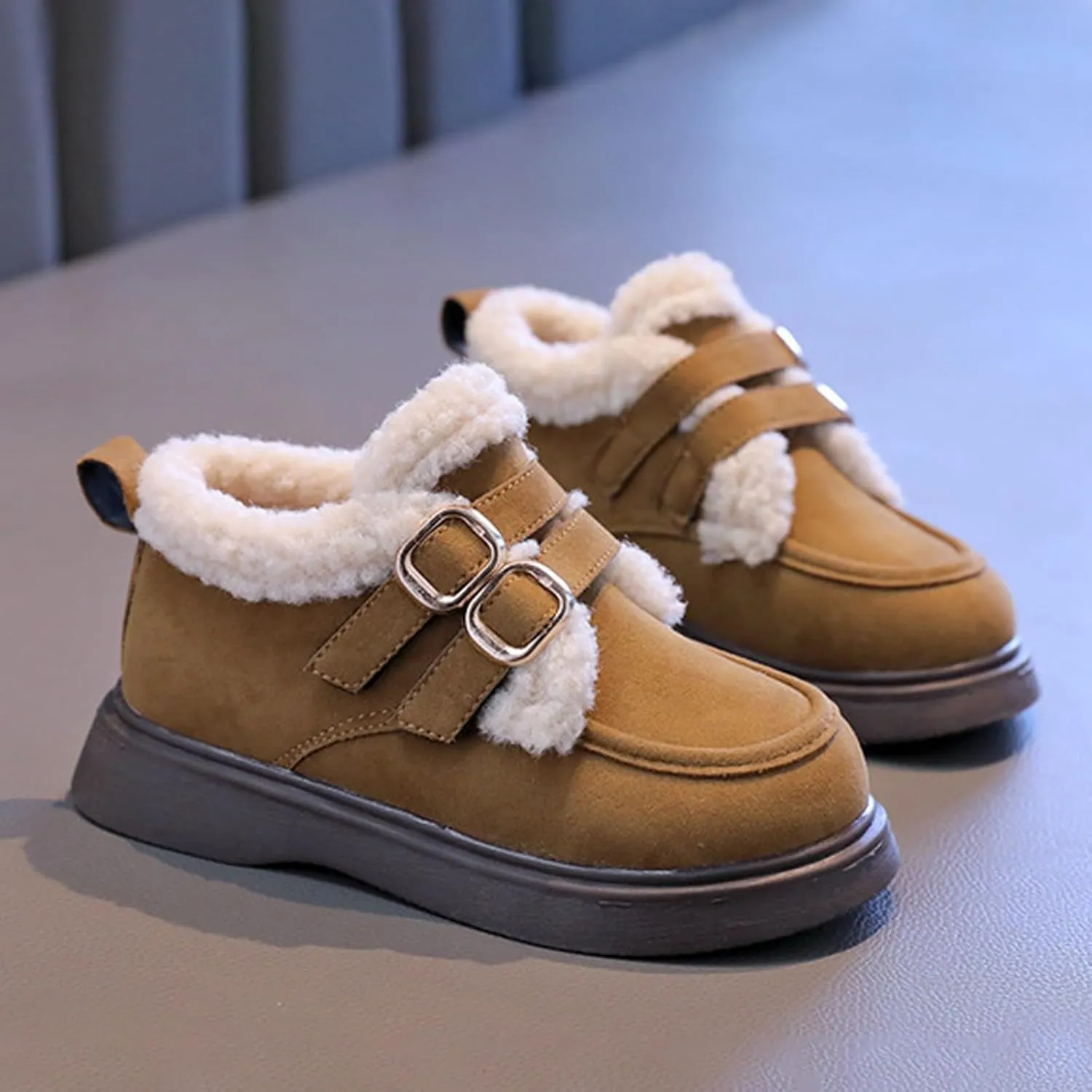 Toddler Kids Winter Snow Boots Slip On Cold Weather Sneakers Anti-Slip Fleece Ankle Boots Baby Girl Glittery Shoes
