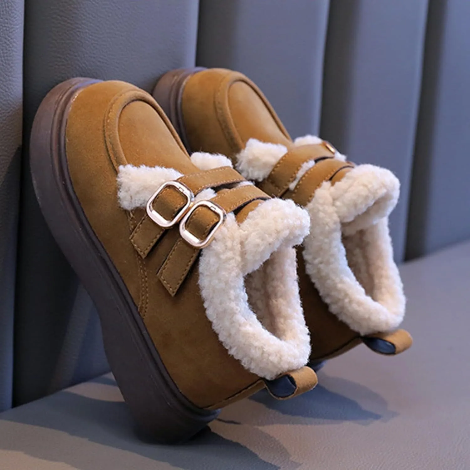 Toddler Kids Winter Snow Boots Slip On Cold Weather Sneakers Anti-Slip Fleece Ankle Boots Baby Girl Glittery Shoes
