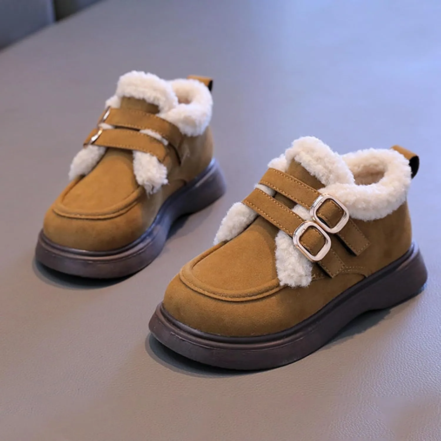 Toddler Kids Winter Snow Boots Slip On Cold Weather Sneakers Anti-Slip Fleece Ankle Boots Baby Girl Glittery Shoes