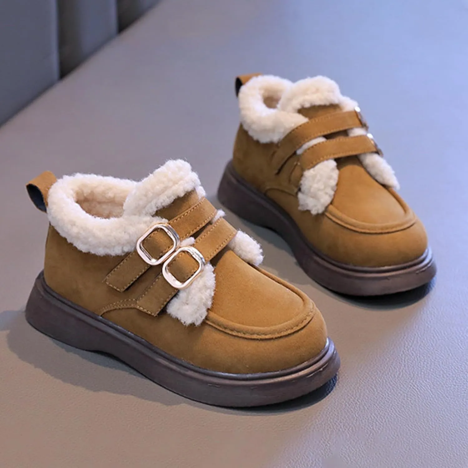 Toddler Kids Winter Snow Boots Slip On Cold Weather Sneakers Anti-Slip Fleece Ankle Boots Baby Girl Glittery Shoes