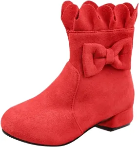 Toddler/Little Girls Short Ankle Boots Sweet Bowknot Side Zipper Low Heel Dress Booties Fashion Lavish Boots