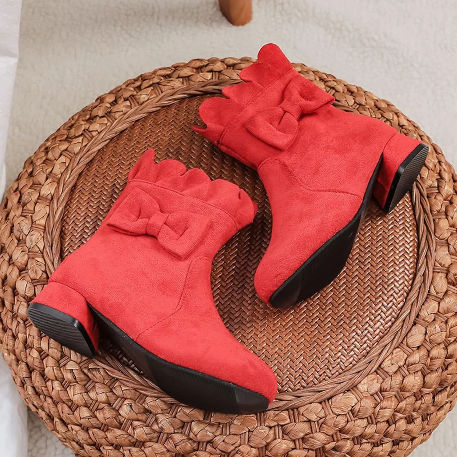 Toddler/Little Girls Short Ankle Boots Sweet Bowknot Side Zipper Low Heel Dress Booties Fashion Lavish Boots