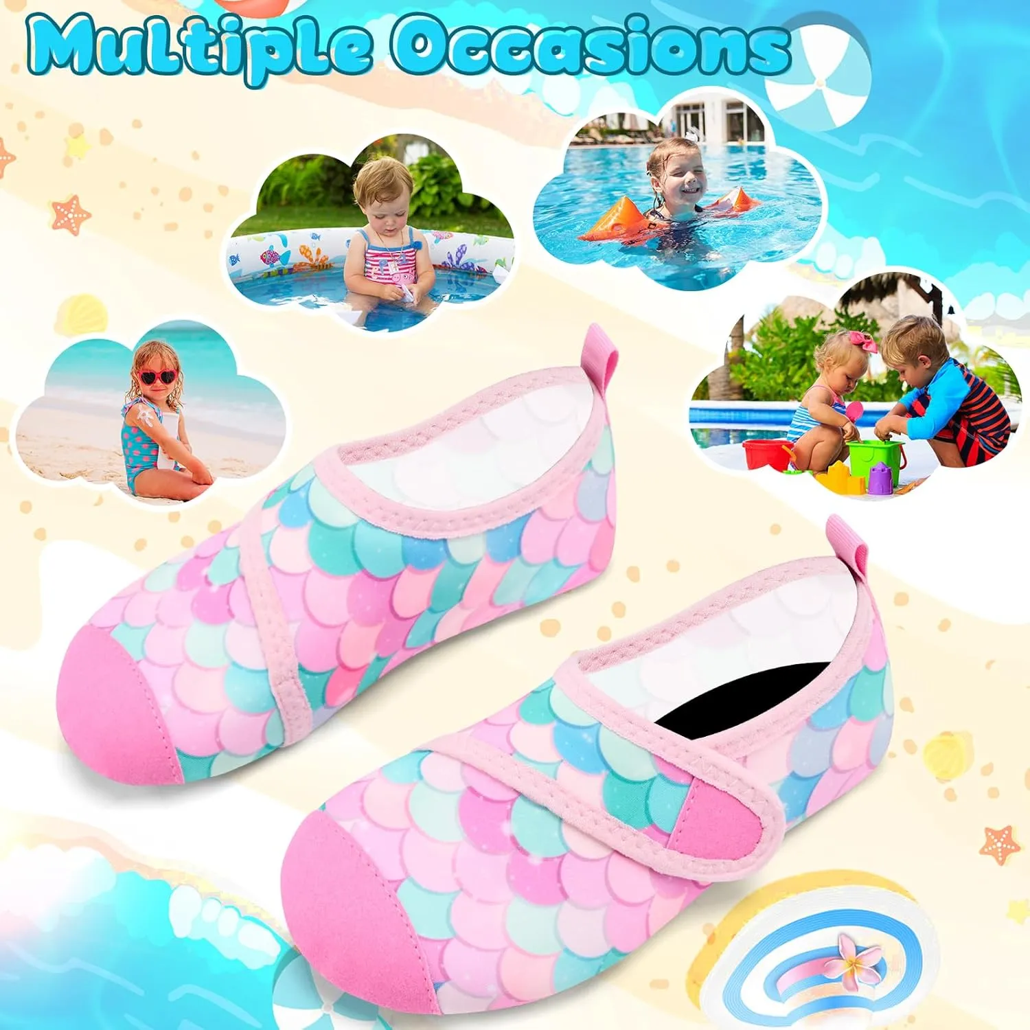VIFUUR Kids Water Shoes Boys Girls Barefoot Water Sports Socks Hook&Loop Beach Shoes Quick Dry Aqua Socks Swim Walking Outdoor Sports for Toddler