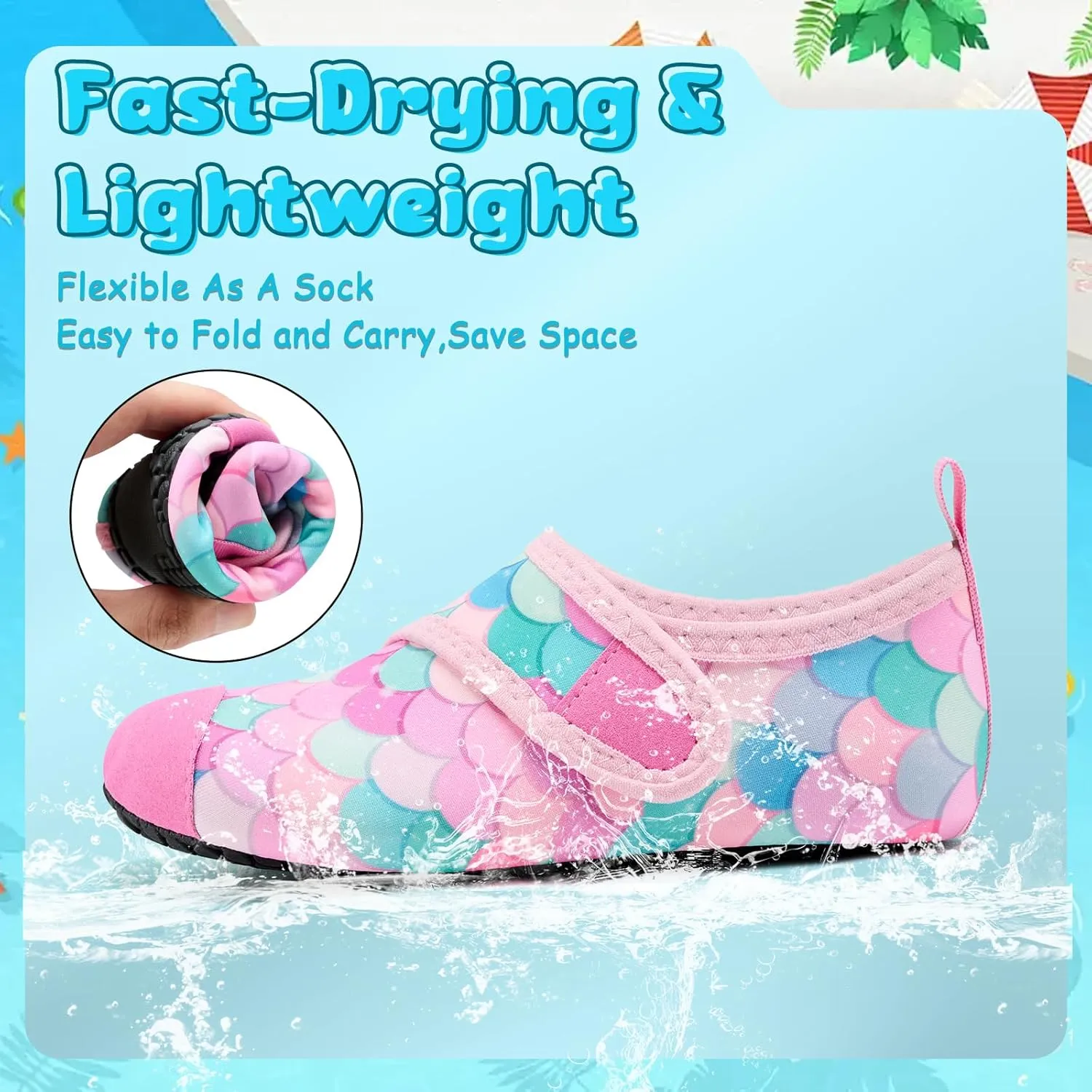 VIFUUR Kids Water Shoes Boys Girls Barefoot Water Sports Socks Hook&Loop Beach Shoes Quick Dry Aqua Socks Swim Walking Outdoor Sports for Toddler