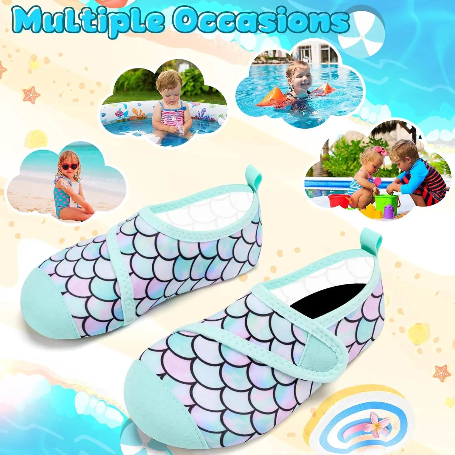 VIFUUR Kids Water Shoes Boys Girls Barefoot Water Sports Socks Hook&Loop Beach Shoes Quick Dry Aqua Socks Swim Walking Outdoor Sports for Toddler
