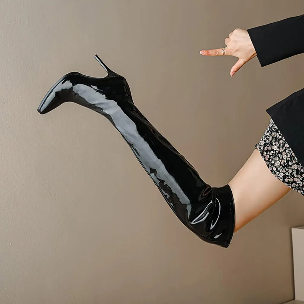 VULTRO Women's Over The Knee Thigh High Boots Pointy Toe Side Zipper Stiletto Stretch Long Boots