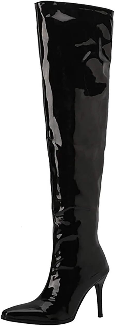 VULTRO Women's Over The Knee Thigh High Boots Pointy Toe Side Zipper Stiletto Stretch Long Boots