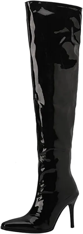 VULTRO Women's Over The Knee Thigh High Boots Pointy Toe Side Zipper Stiletto Stretch Long Boots