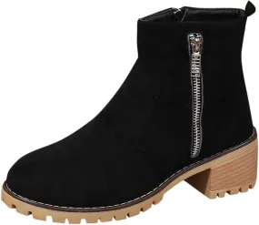 Women's Ankle Boots Low Heels Chunky Fashion Zipper Dressy Booties for Teen Girls Fall Winter Motorcycle Boots