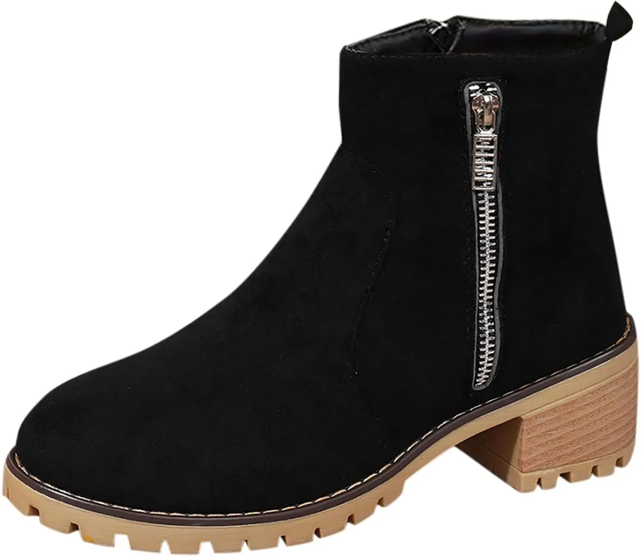 Women's Ankle Boots Low Heels Chunky Fashion Zipper Dressy Booties for Teen Girls Fall Winter Motorcycle Boots