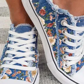 Women's Casual Low Top Printed Canvas Flats 03843943C