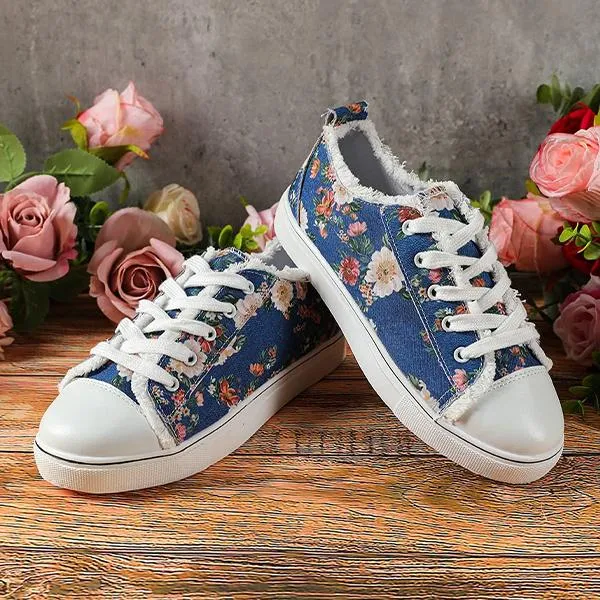 Women's Casual Low Top Printed Canvas Flats 03843943C
