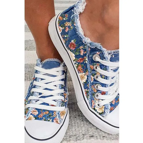 Women's Casual Low Top Printed Canvas Flats 03843943C
