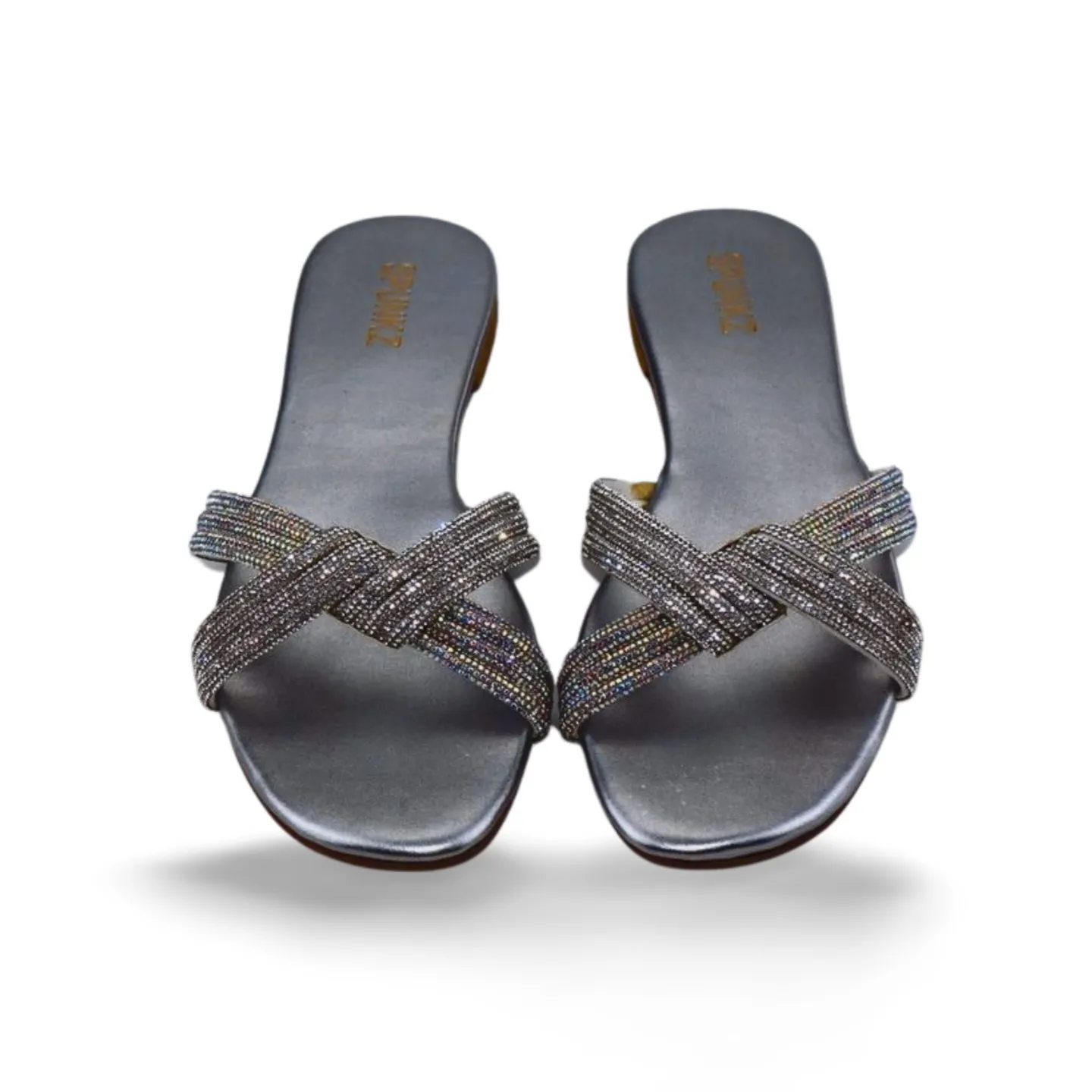Women's Flat Sandals with Rhinestone Ziczac Straps