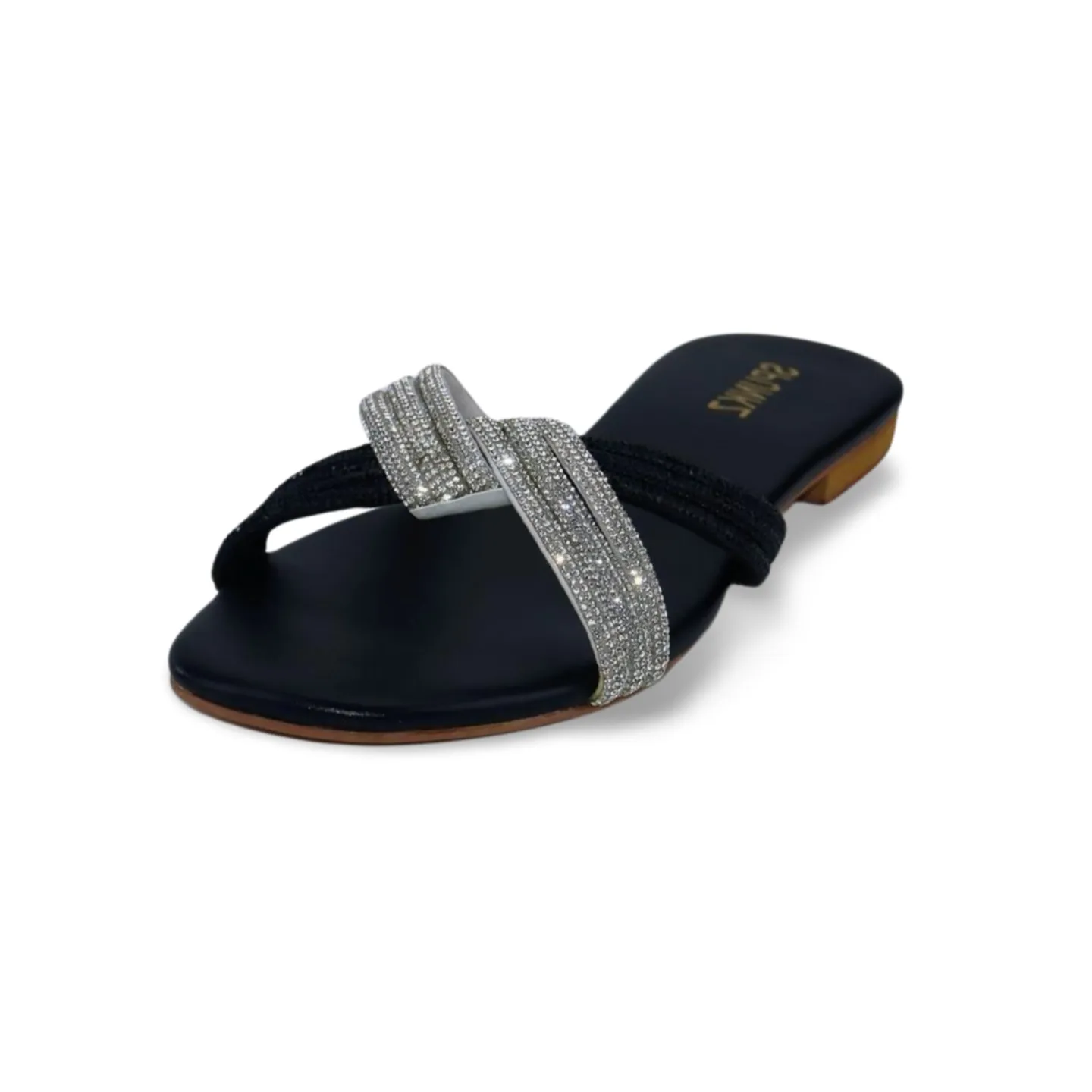 Women's Flat Sandals with Rhinestone Ziczac Straps