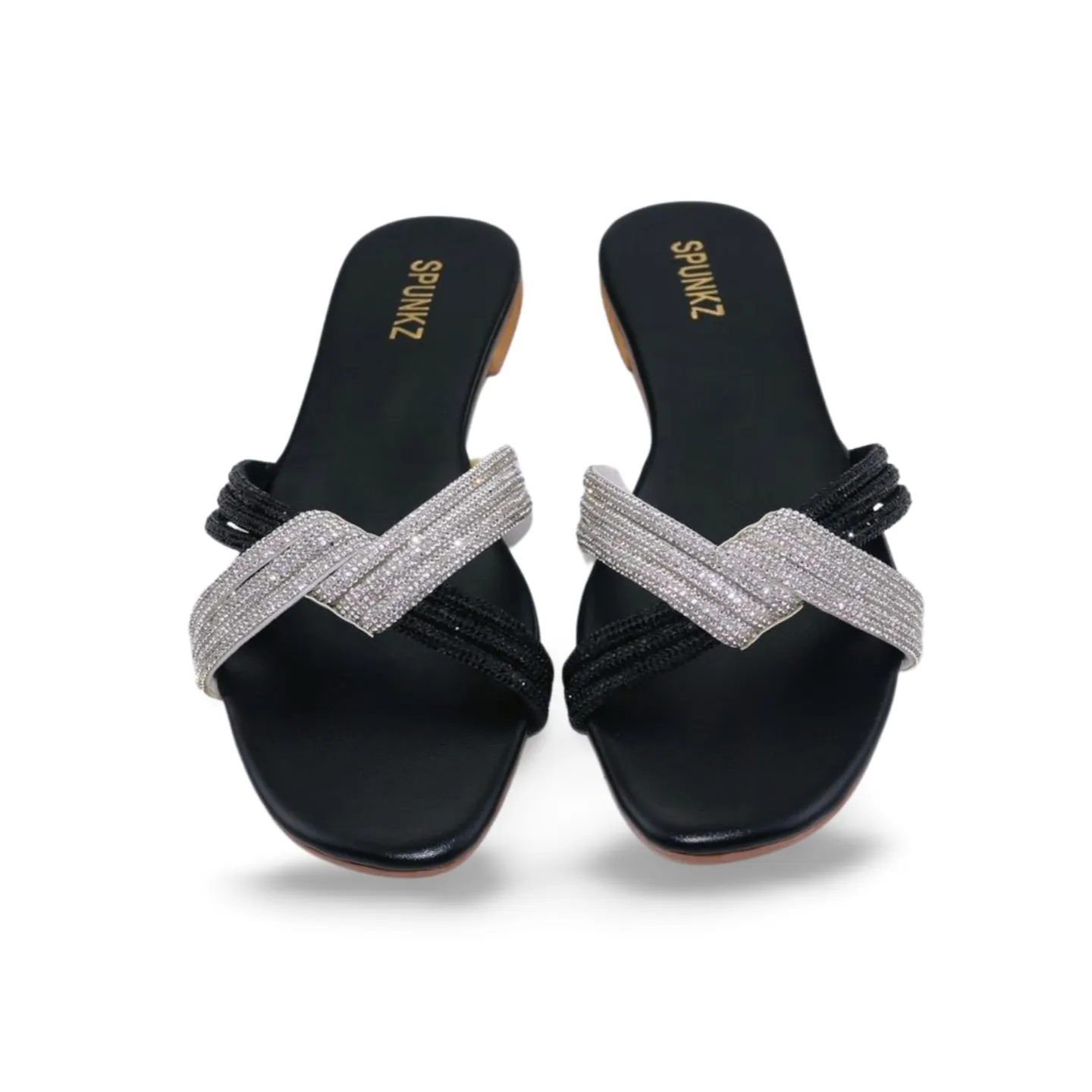 Women's Flat Sandals with Rhinestone Ziczac Straps