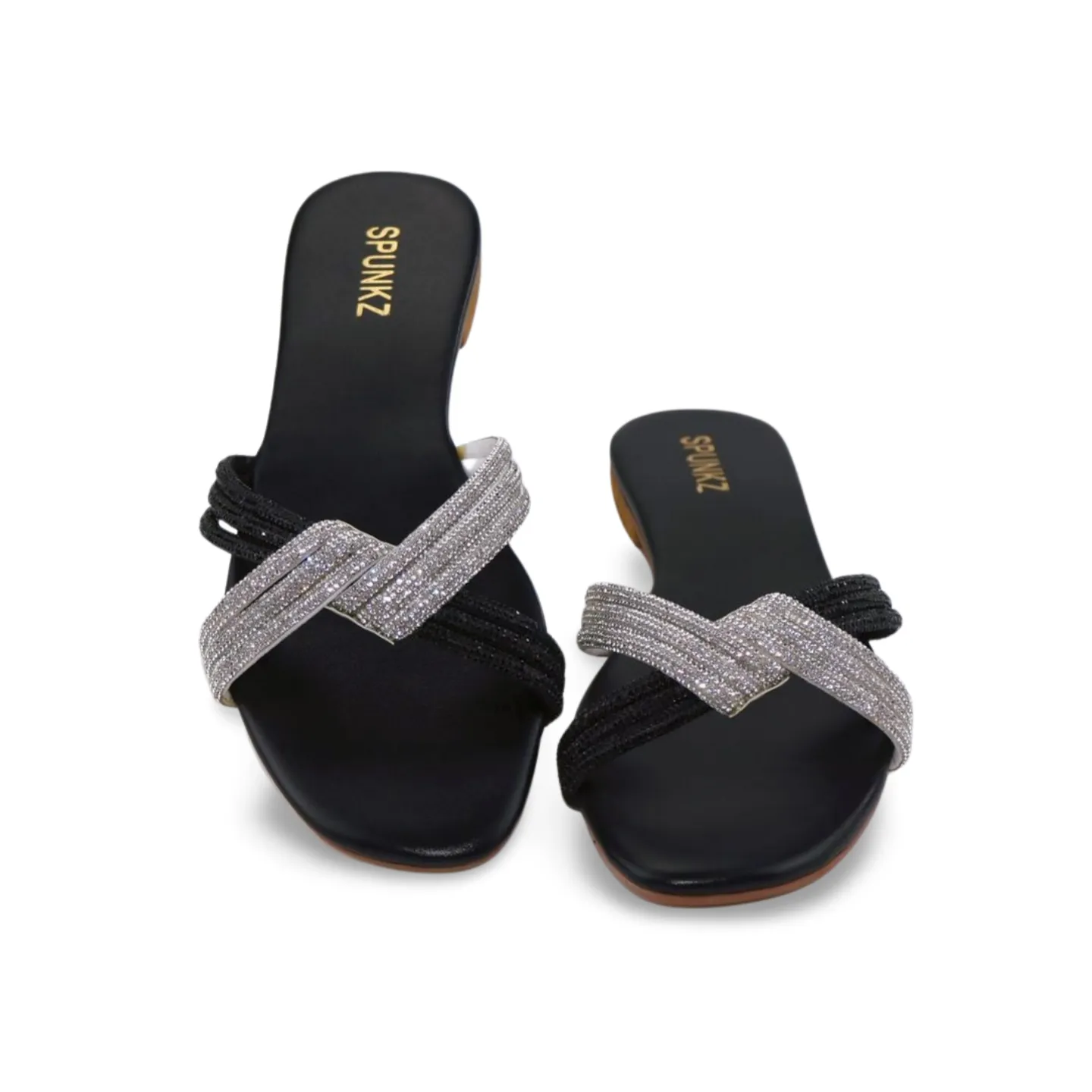 Women's Flat Sandals with Rhinestone Ziczac Straps