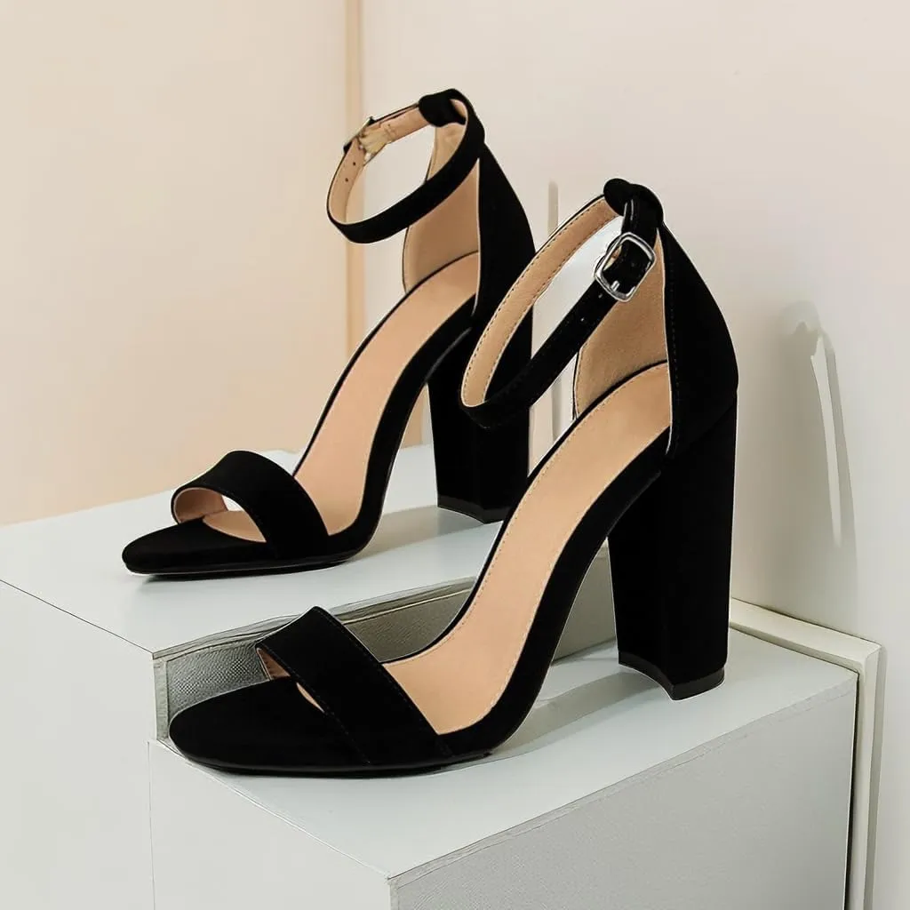 Women's High Chunky Heel Buckle Ankle Strap Sandals Chunky Block High Heel Sexy Dress Formal Party Sandal