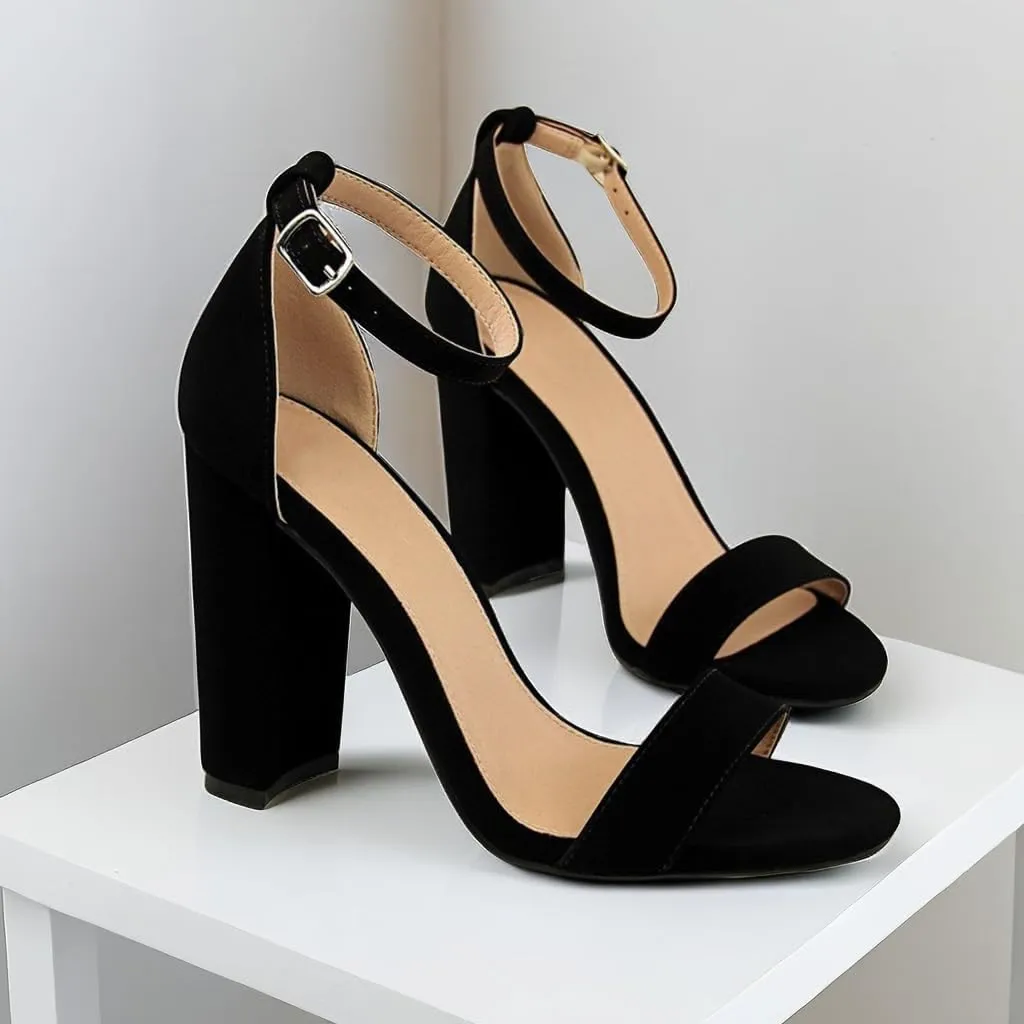 Women's High Chunky Heel Buckle Ankle Strap Sandals Chunky Block High Heel Sexy Dress Formal Party Sandal