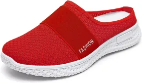Women's Knitted Mesh Flat Mules Breathable Non-Slip Soft Soles Comfort Slip-on Slippers Open Back Shoes Closed Toe Wide Width Clogs Air Cushion Orthopedic Diabetic with Arch-Support Sandals