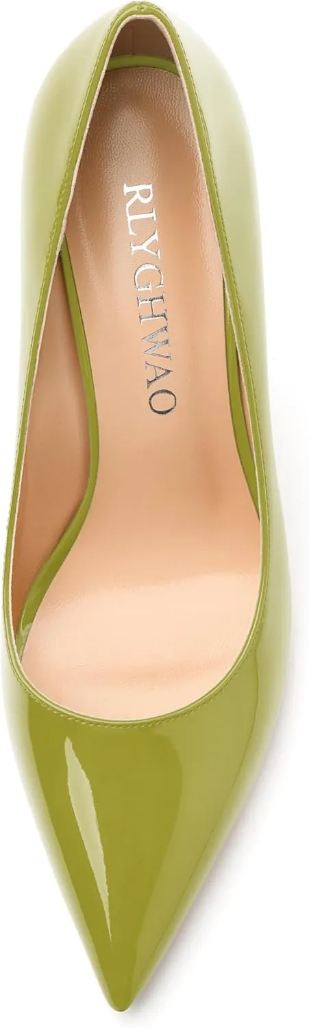 Women's Pumps, Pointed Toe Slip On High Heels, Fashion Solid Patent High Heel Shoes for Women