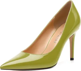 Women's Pumps, Pointed Toe Slip On High Heels, Fashion Solid Patent High Heel Shoes for Women