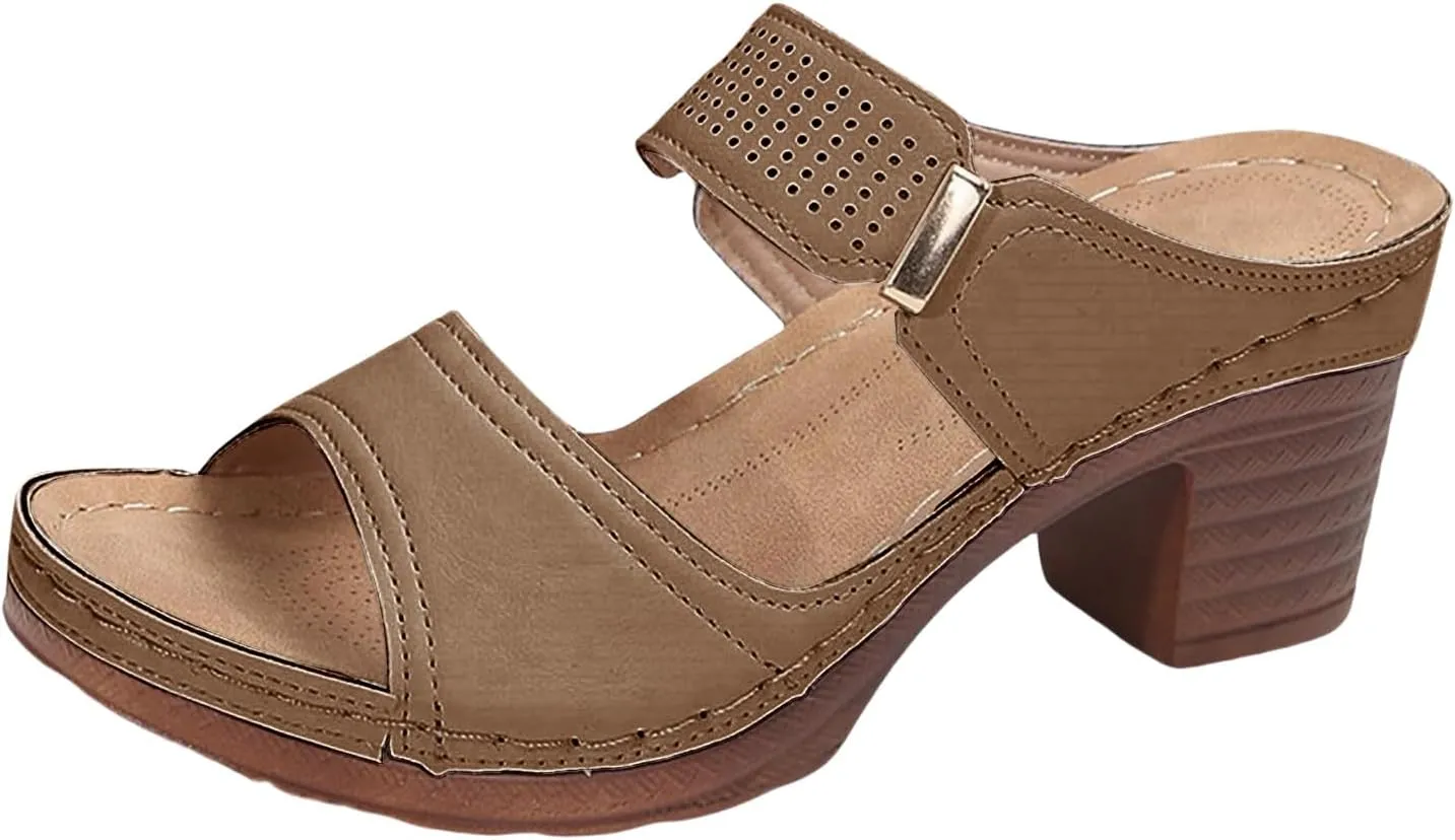 Womens Sandals Platform Chunky Heels Low Block Heeled Sandals Slip On Open Toe Walking Slippers Ladies Elegant Summer All-Match Sandal Outdoor Shoes for Women Dressy