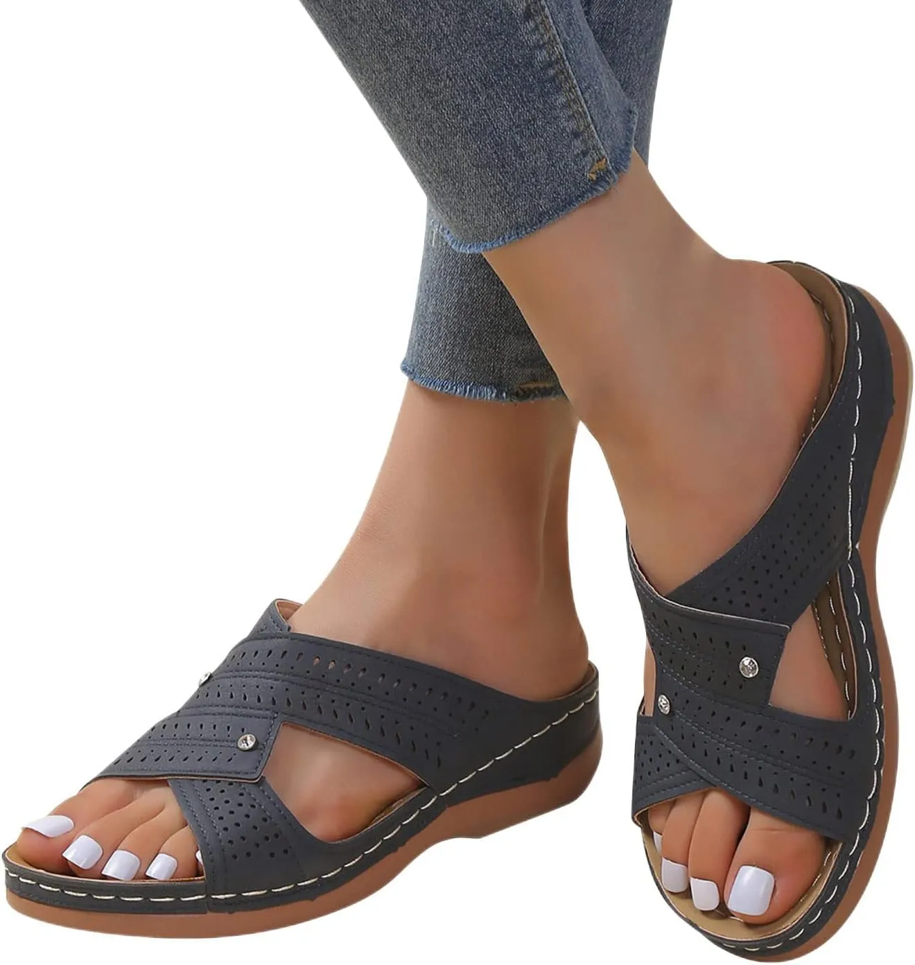 Women's Slippers Dressy Summer Comfortable Slides Wedge Sandals Hollow Non Slip Bathroom Shower Shoes Sandals Beach Walking Shoes for Summer Outdoor Casual